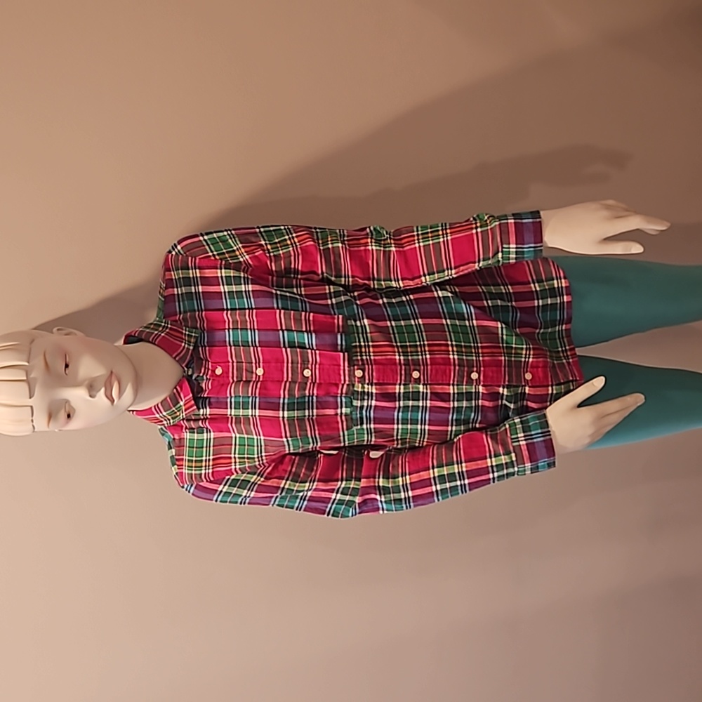 Polo Ralph Lauren Girls Long Sleeve Plaid Shirt Pink/Green Multi Sz 16